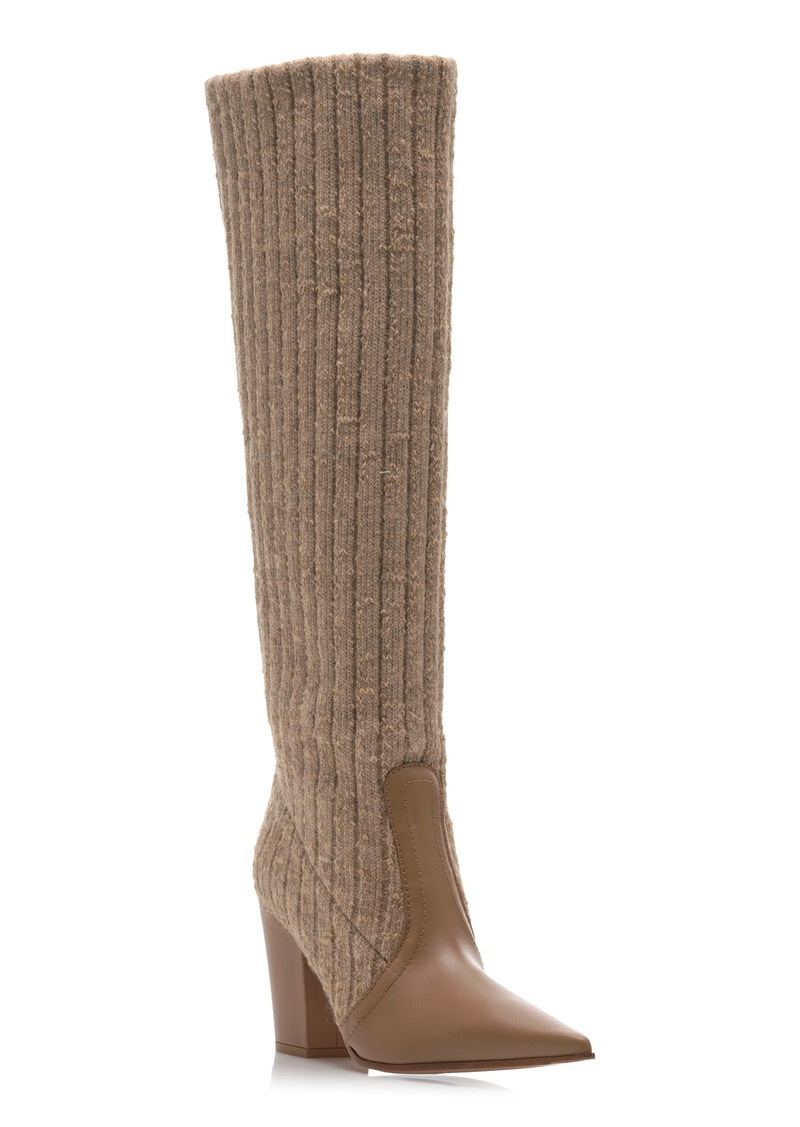 Gianvito Rossi - Knit-Paneled Leather Knee Boots - Tan - IT 37 - Moda Operandi