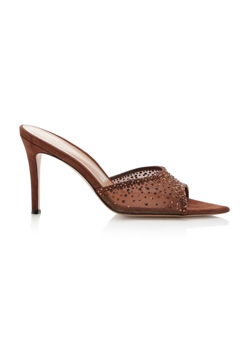 Gianvito Rossi - Rania Crystal-Embellished Organza Mules - Brown - IT 39 - Moda Operandi