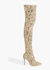 Gianvito Rossi - Sequin-embellished stretch-tulle over-the-knee boots - Metallic - EU 37.5