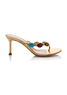 Gianvito Rossi - Stone-Embellished Leather Sandals - Gold - IT 37.5 - Moda Operandi