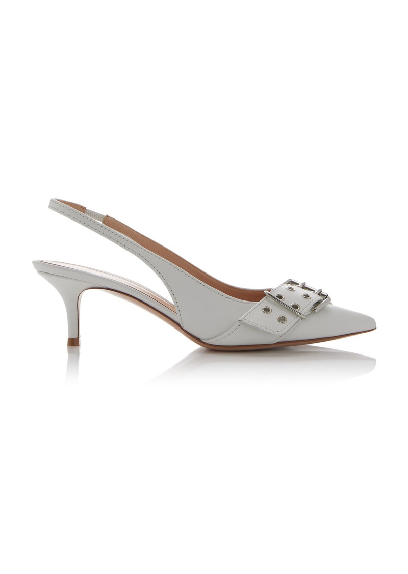 Gianvito Rossi - Vitello Buckle-Detailed Leather Slingback Pumps - White - IT 38 - Moda Operandi