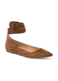 Gianvito Rossi Ankle Strap Pointed Toe Flat in Brown at Nordstrom Rack