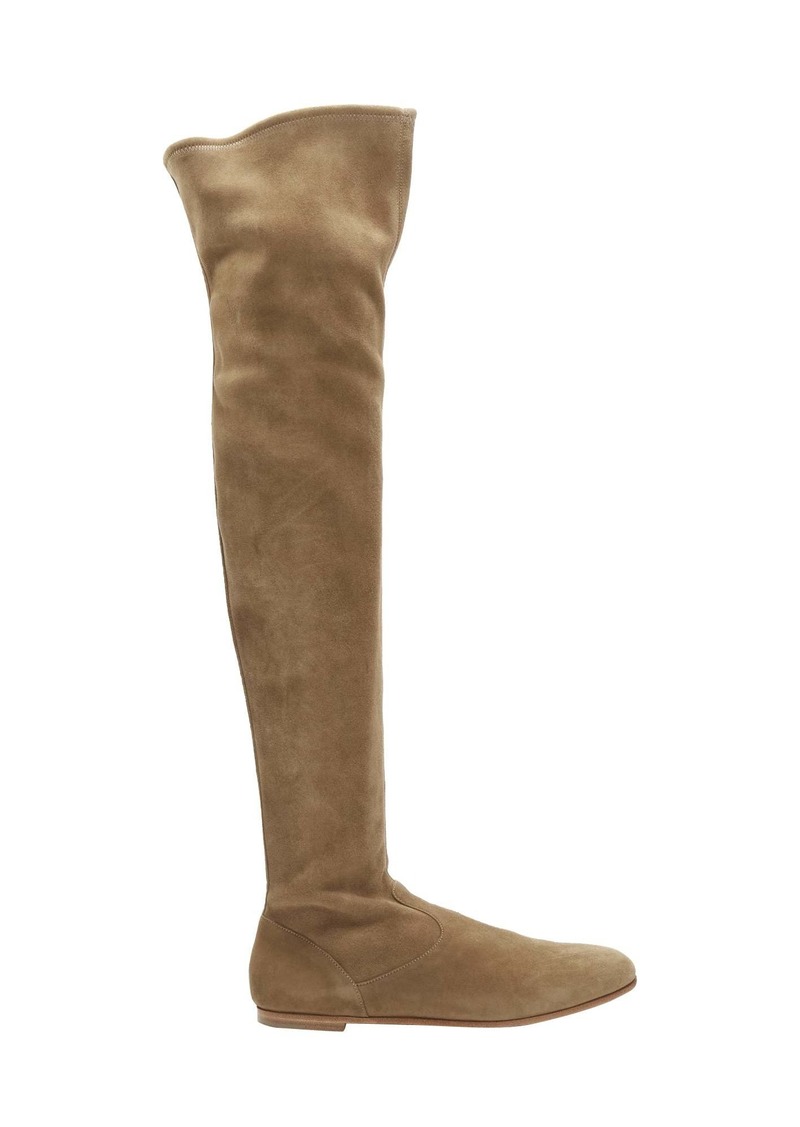 GIANVITO ROSSI Camoscio brown suede flat thigh high boots