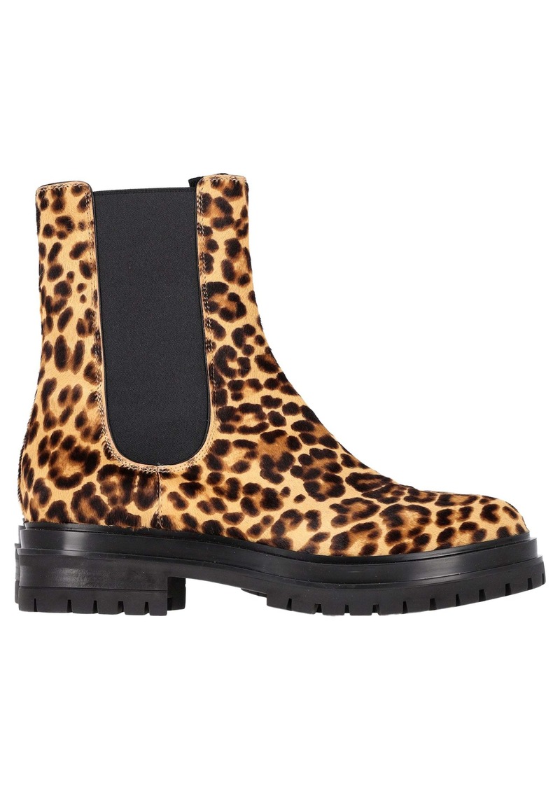 Gianvito Rossi Chester Leopard Print Chelsea Boots in Brown Calf Hair