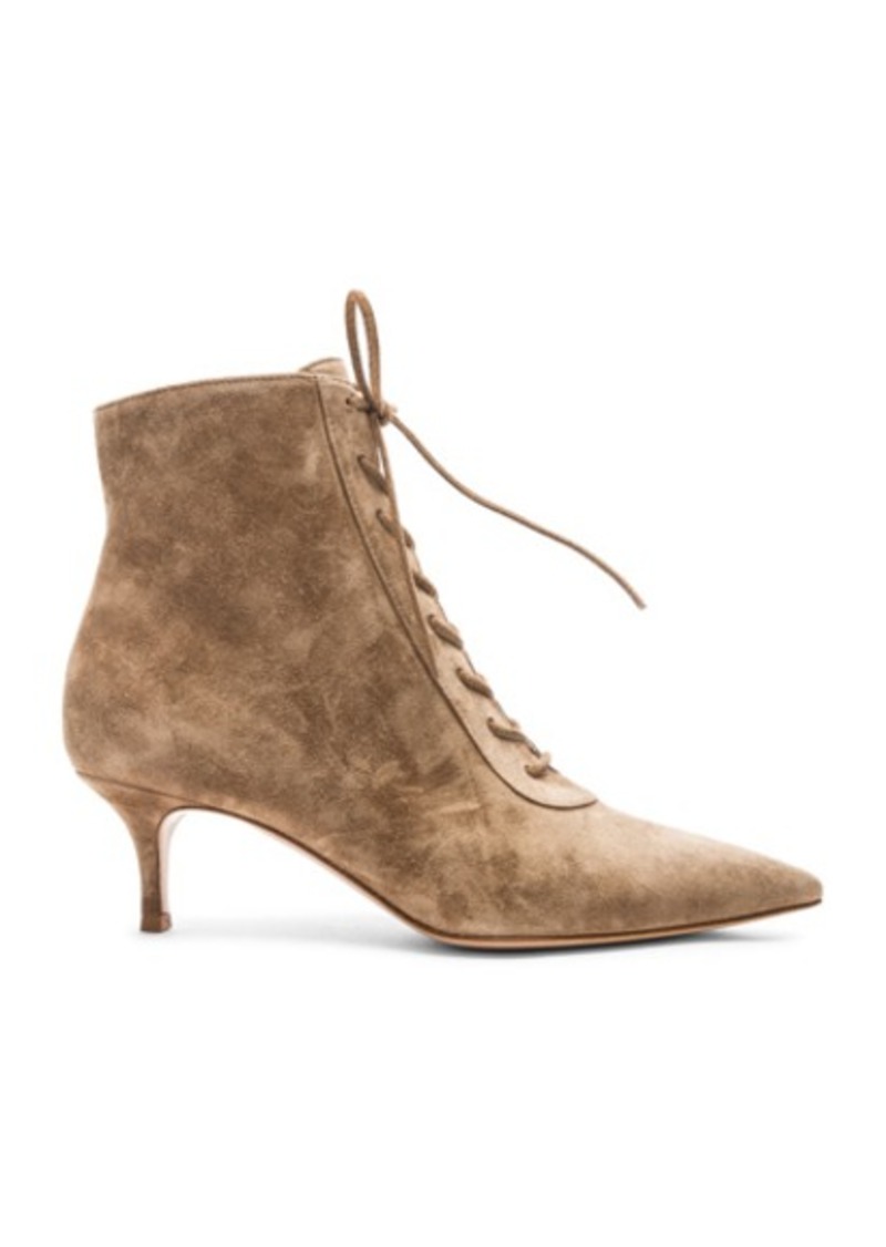 Gianvito Rossi Suede Kitten Heel Lace Up Ankle Boots