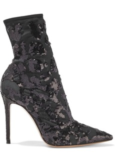 Gianvito Rossi - Daze sequin-embellished stretch-tulle sock boots - Black - EU 36.5