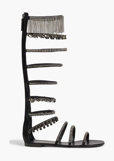 Giuseppe Zanotti - Embellished fringed satin sandals - Black - EU 36.5