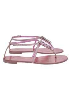 Giuseppe Zanotti Crystal-Embellished Thong Flat Sandals in Metallic Pink Leather