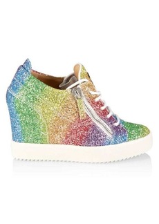 Giuseppe Zanotti Glitter Rainbow Wedge Sneakers