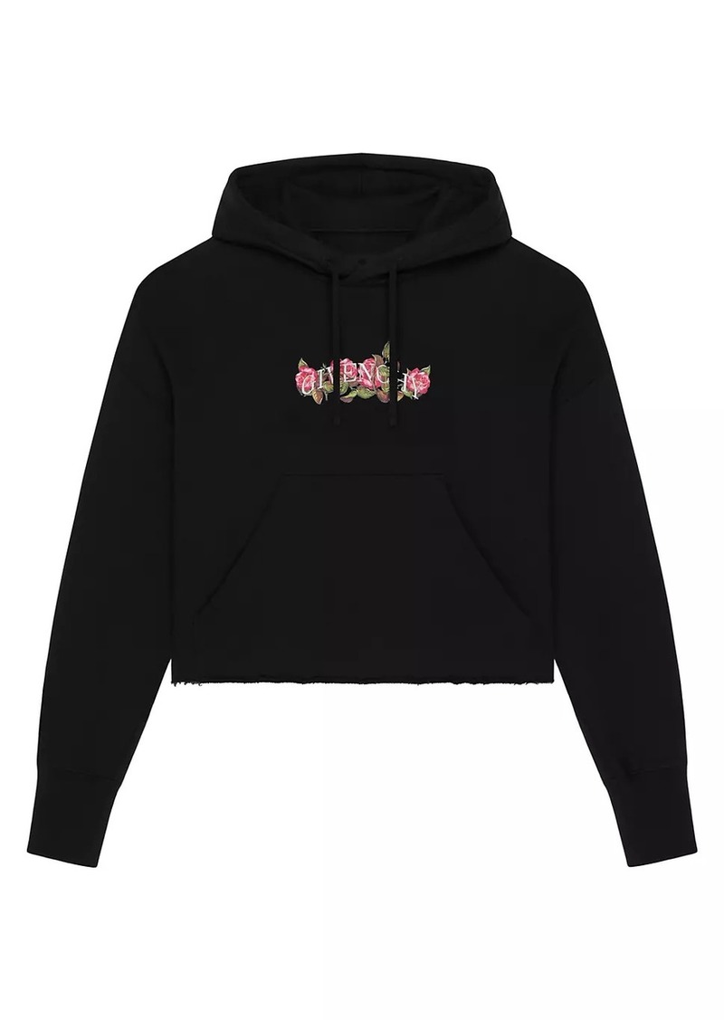 Givenchy Cropped Hoodie in Cotton with Roses Print