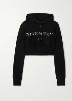 Givenchy Cropped Lace-trimmed Embroidered Cotton-jersey Sweatshirt