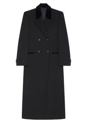 Givenchy Double Breasted Coat in Tricotine Wool with Velvet Details