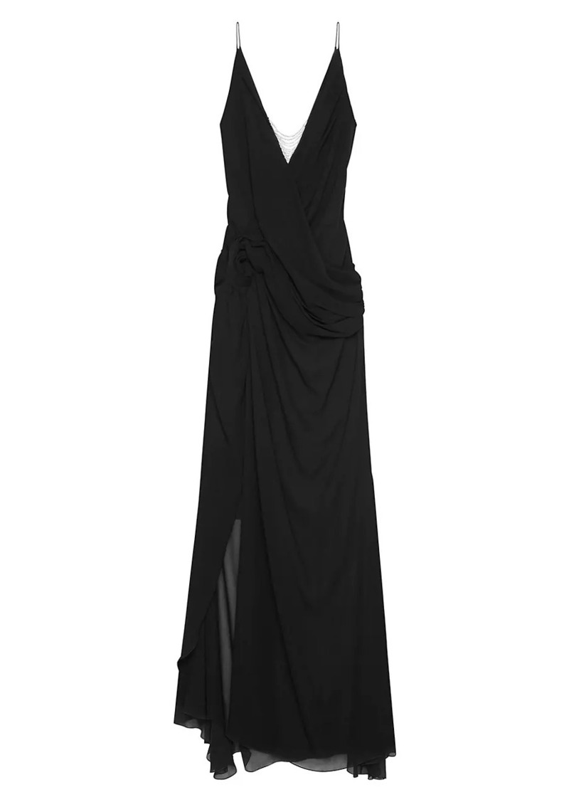 Givenchy Evening Draped Dress in Silk with Pearl Chains