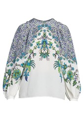 Givenchy Floral Puff-Sleeve Silk Blouse