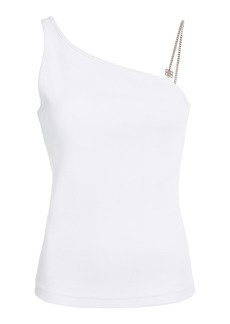 Givenchy - Asymmetric Chain-Strap Stretch Cotton Tank Top - White - L - Moda Operandi