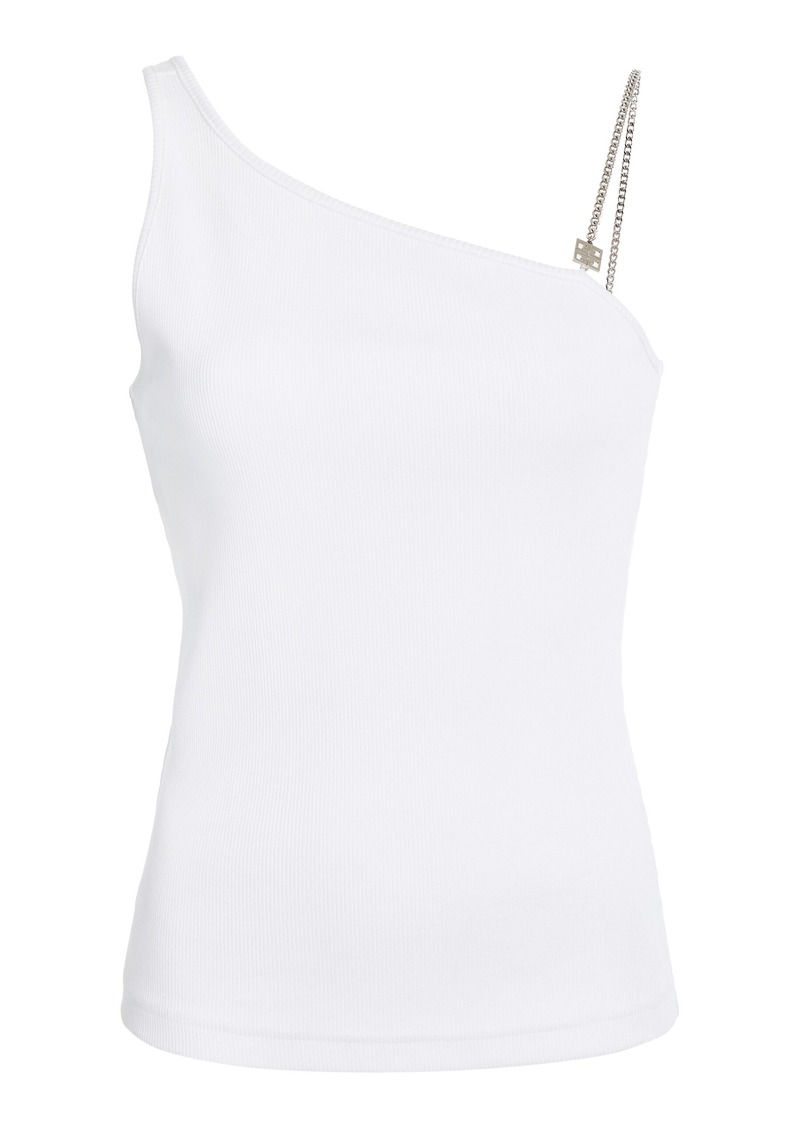 Givenchy - Asymmetric Chain-Strap Stretch Cotton Tank Top - White - S - Moda Operandi