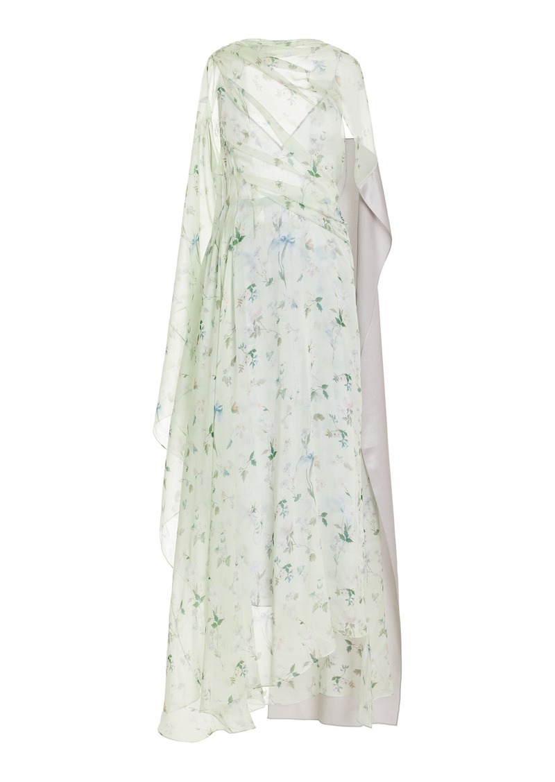 Givenchy - Draped Floral Silk Maxi Dress - Blue - FR 34 - Moda Operandi