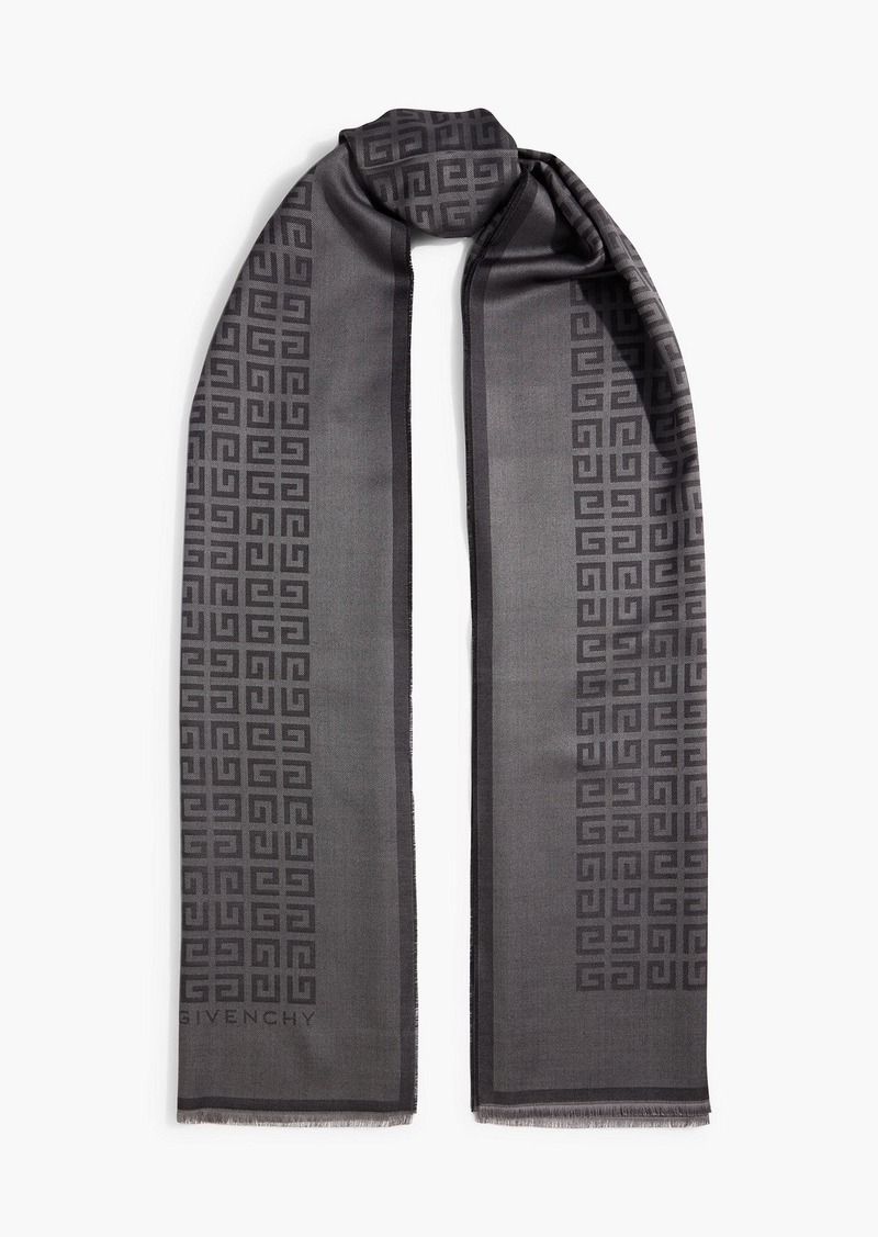 Givenchy - Fringed silk and wool-blend jacquard scarf - Gray - OneSize