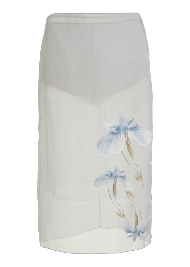 Givenchy - Iris-Printed Silk Midi Skirt - Blue - FR 36 - Moda Operandi