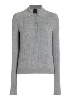 Givenchy - Knit Wool-Blend Polo Top - Grey - M - Moda Operandi