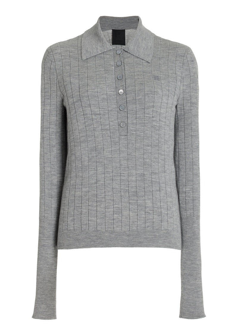 Givenchy - Knit Wool-Blend Polo Top - Grey - S - Moda Operandi