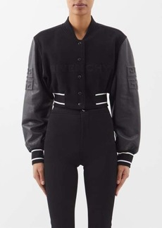 Givenchy - Logo Cropped Leather And Wool-blend Bomber Jacket - Womens - Black