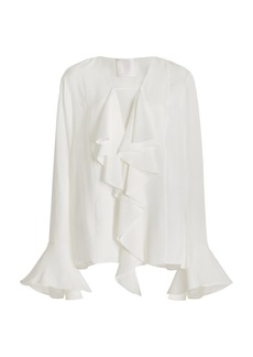 Givenchy - Ruffled Silk-Jacqurd Top - White - FR 42 - Moda Operandi