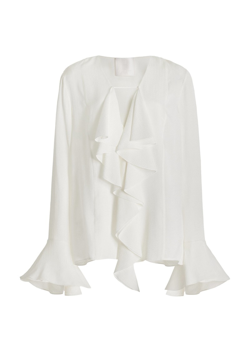 Givenchy - Ruffled Silk-Jacqurd Top - White - FR 40 - Moda Operandi