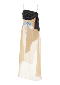 Givenchy - Sash-Detailed Iris-Embroidered Silk Midi Dress - Neutral - FR 38 - Moda Operandi