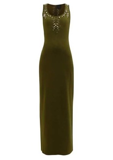 Givenchy - Studded Scoop-neck Jersey Maxi Dress - Womens - Khaki