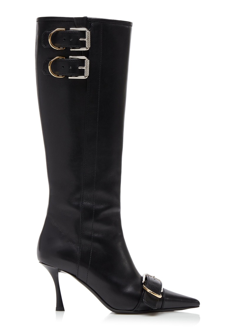 Givenchy - Voyou Buckle-Detailed Leather Knee Boots - Black - IT 36 - Moda Operandi