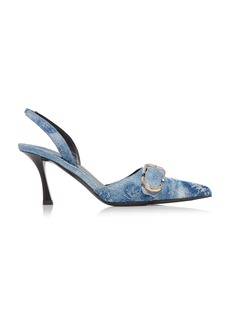 Givenchy - Voyou Buckle-Detailed Leather Slingback Pumps - Blue - IT 36 - Moda Operandi