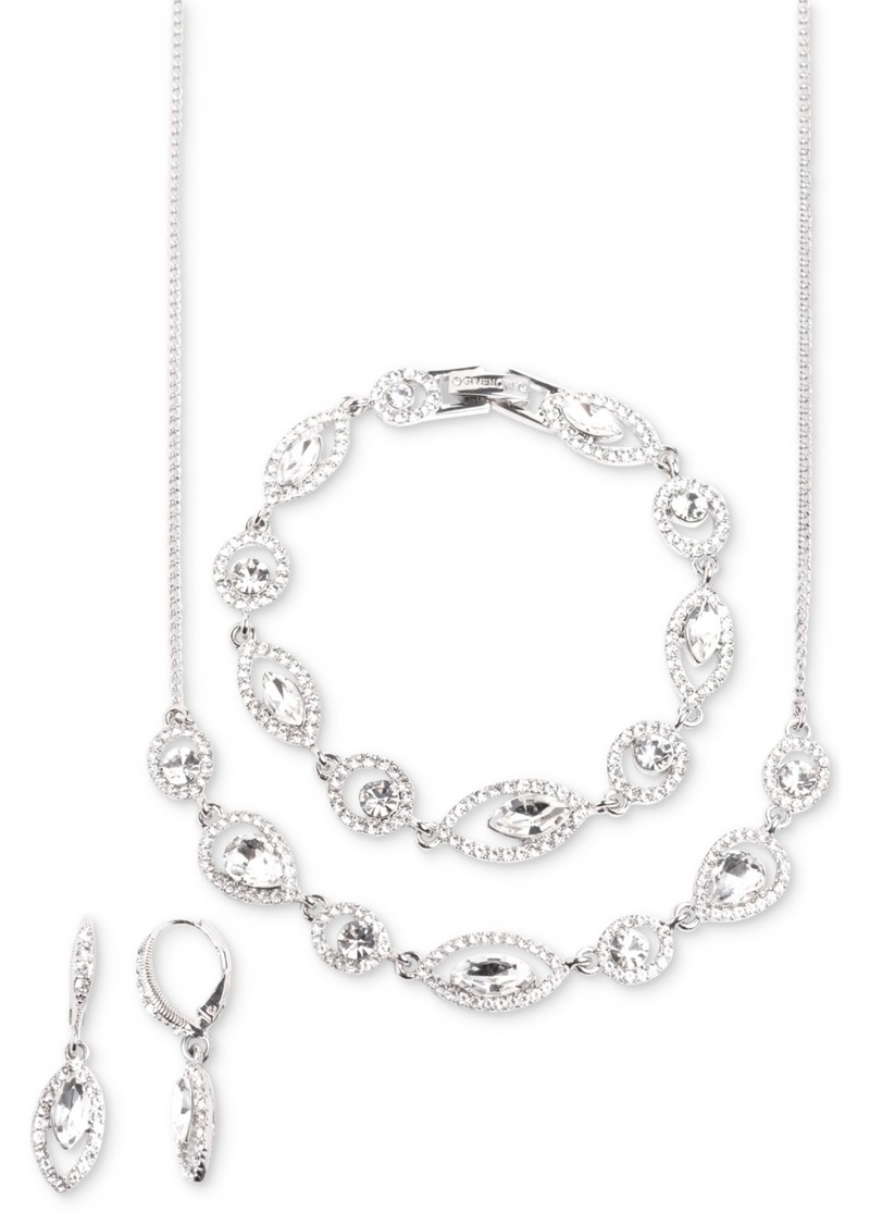 Givenchy 3-Pc. Set Stone & Color stone & Marquise Link Necklace, Bracelet, & Matching Drop Earrings - White