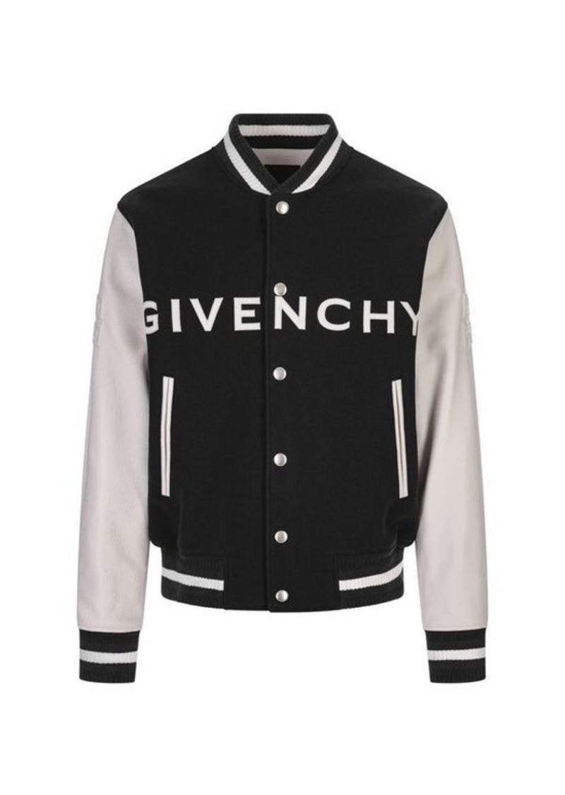 GIVENCHY and White GIVENCHY Bomber Jacket In Wool and Leather