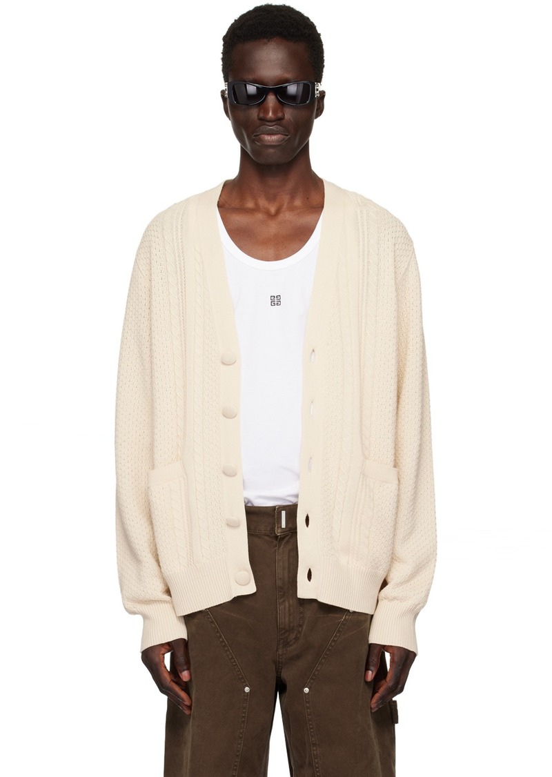 Givenchy Beige 4G Cable-Knit Cardigan