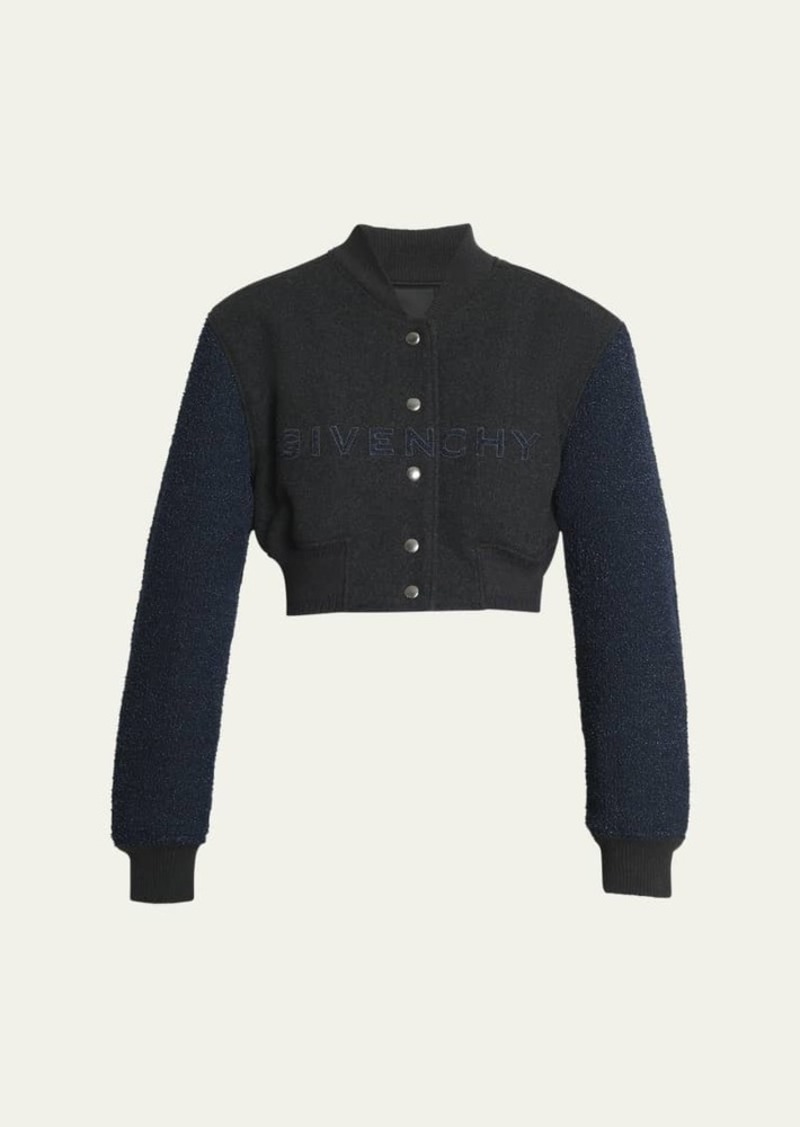 Givenchy Boucle-Sleeves Crop Varsity Jacket