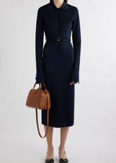 Givenchy Bow Belt Long Sleeve Midi Shirtdress