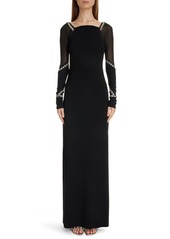 Givenchy Crystal Embellished Long Sleeve Crepe Gown