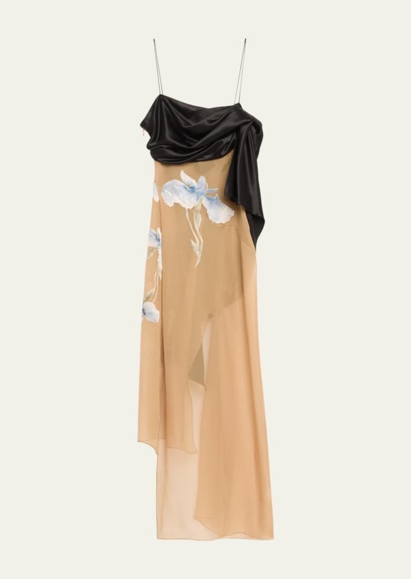 Givenchy Devore Iris Rose Knot Hybrid High-Low Tank Dress