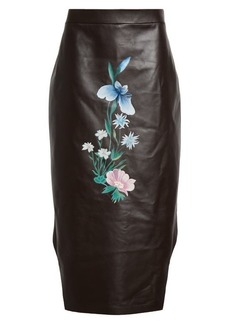 Givenchy Floral Motif Low-High Leather Skirt