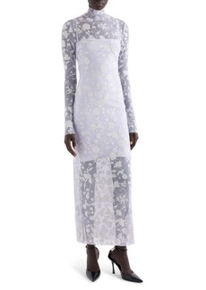 Givenchy Floral Tulle Overlay Long Sleeve Dress
