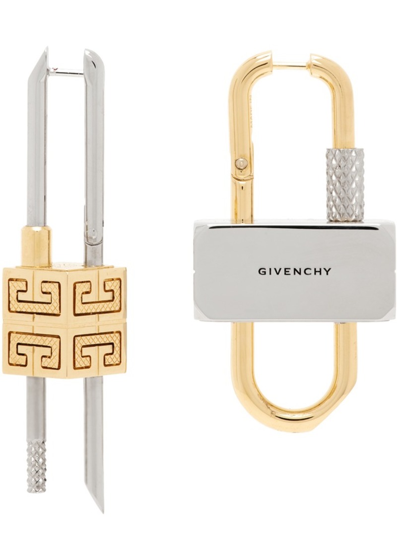 Givenchy Gold & Silver Lock Asymmetrical Earrings