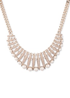 "Givenchy Gold-Tone Champagne Imitation Pearl Crystal Statement Collar Necklace, 16"" + 3"" extender - White"
