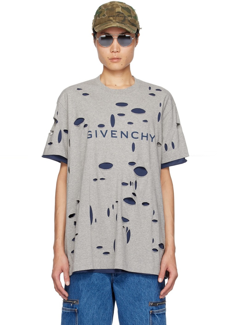 Givenchy Gray & Navy Destroyed T-Shirt