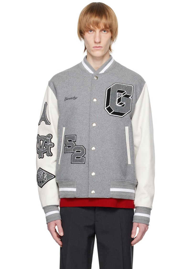 Givenchy Gray & White Varsity Bomber Jacket