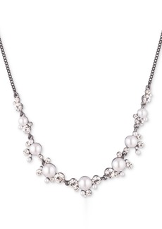 "Givenchy Hematite-Tone Imitation Pearl & Crystal Frontal Necklace, 16"" + 3"" extender - White"