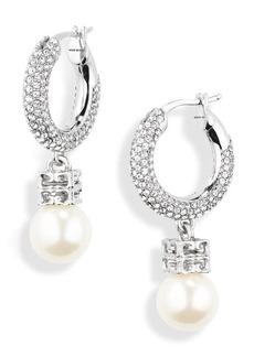 Givenchy Imitation Pearl & Crystal Hoop Earrings