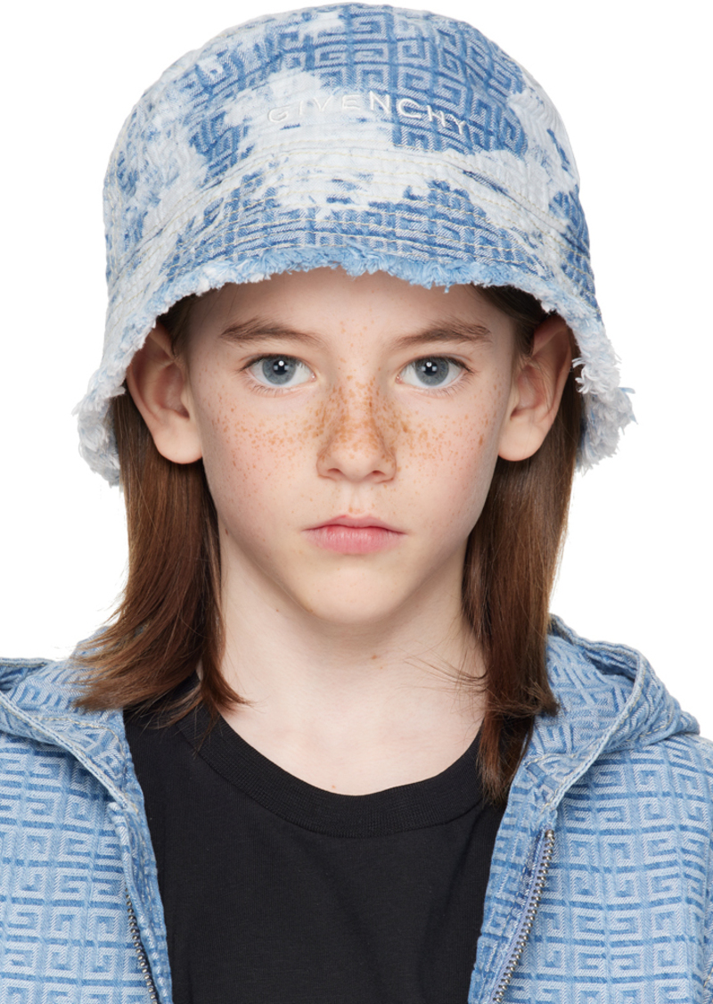 Givenchy Kids Blue Embroidered Denim Bucket Hat