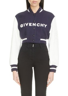Givenchy Leather Sleeve Logo Crop Varsity Jacket