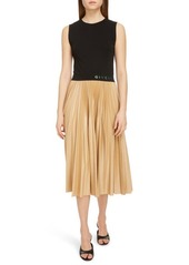 Givenchy Logo Waist Pleated Midi Dress in Black Gold at Nordstrom